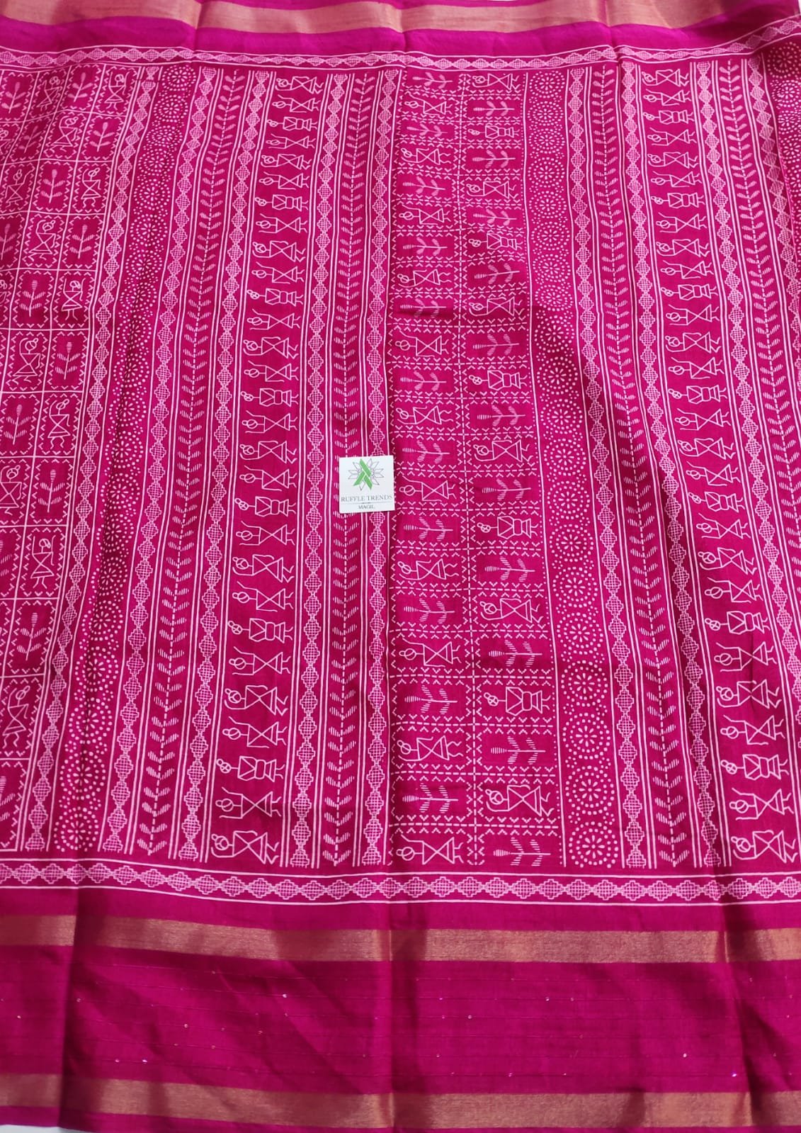 Warli Silk ( Pink, Cream )