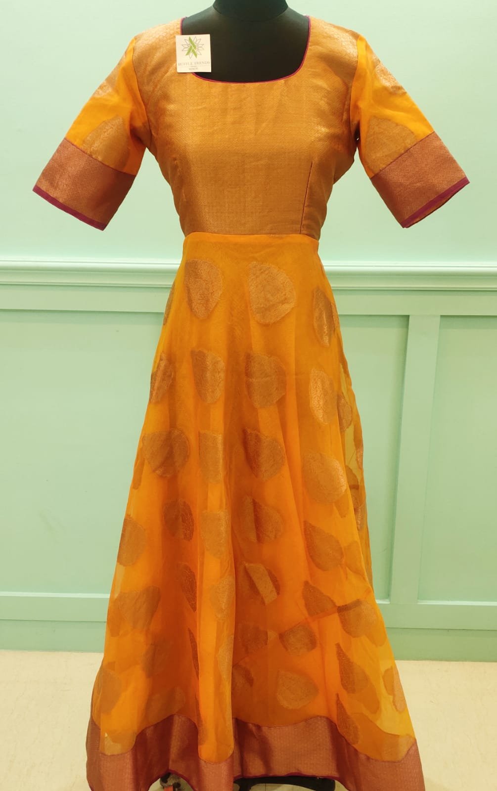 Magil ready wear kora organza long gown ( Orange, Pink )