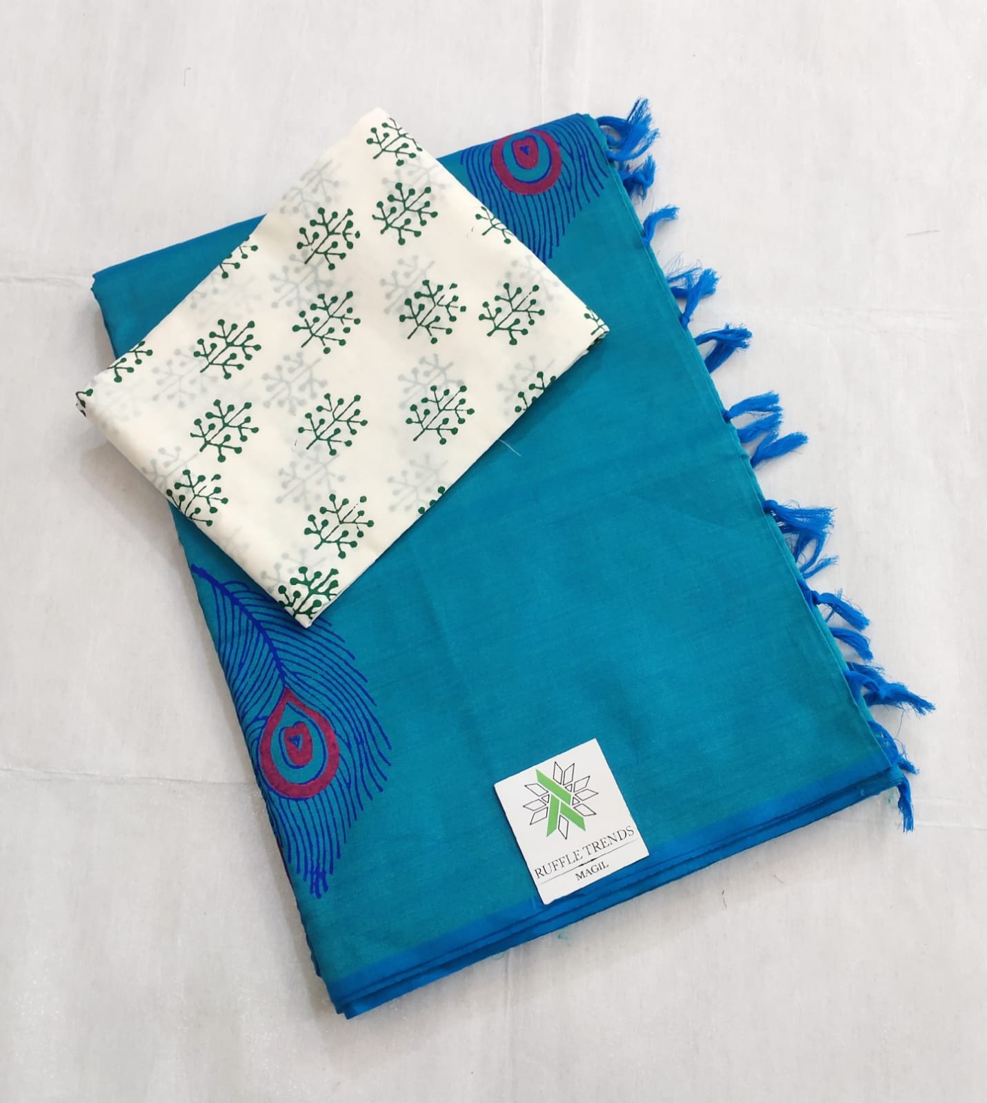 Rathi South Cotton ( Sky blue, White )