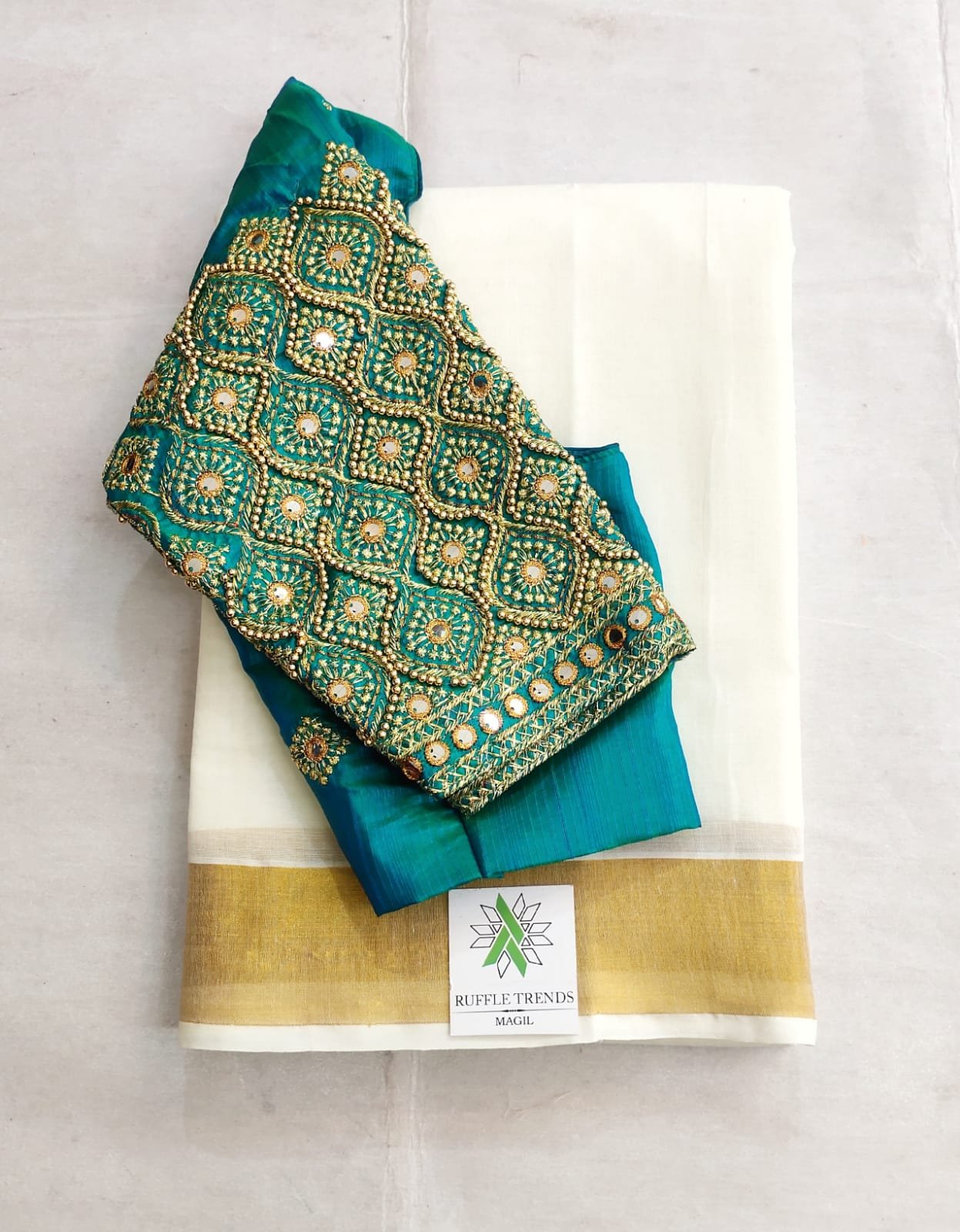 Onam Combo(white,teal blue)