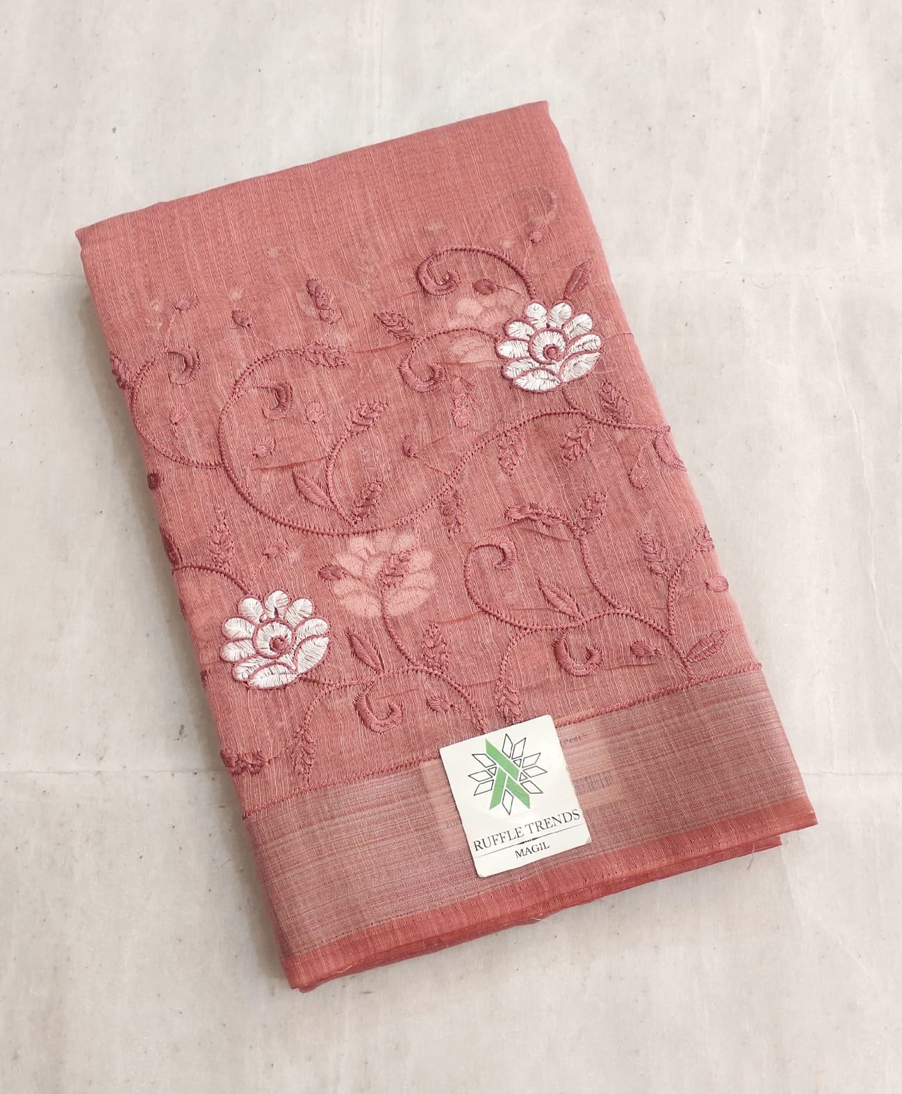 Madhuram Linen ( Peach pink, White )